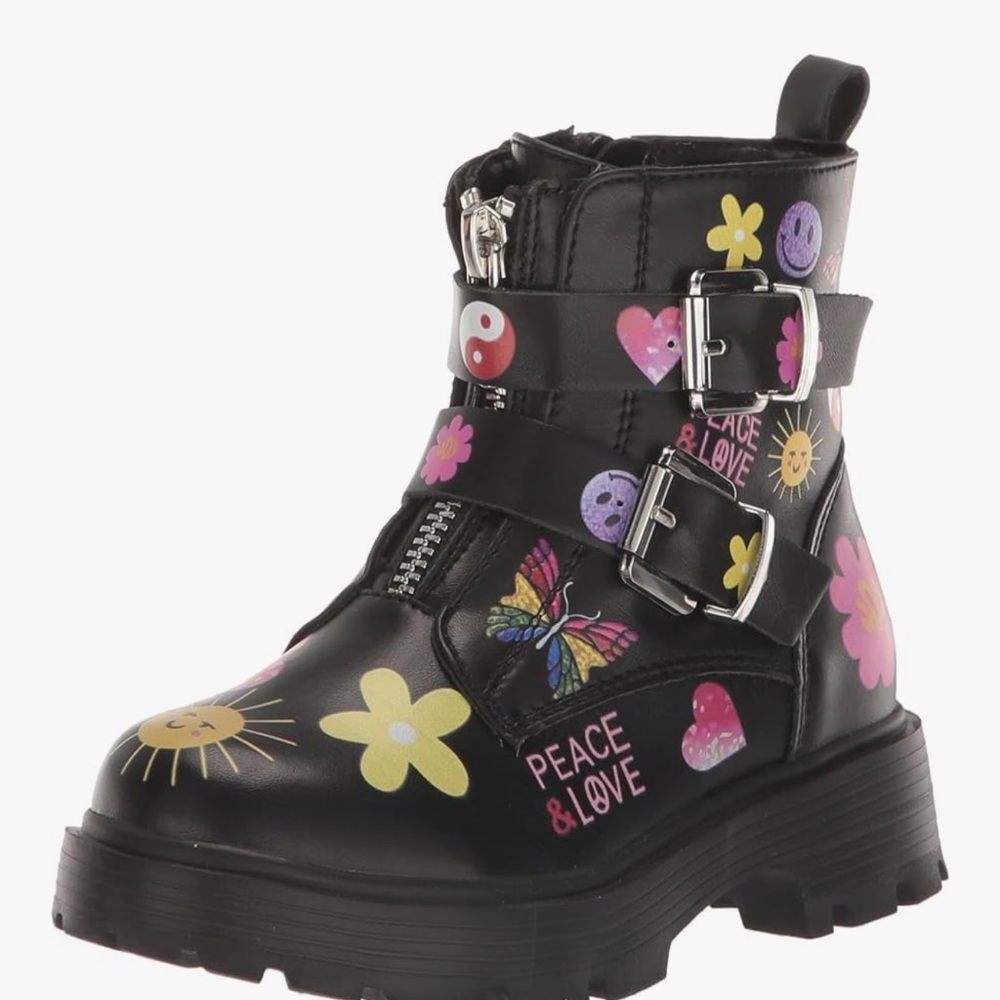 Steve Madden Moto Boots with Colorful Peace & Love Design